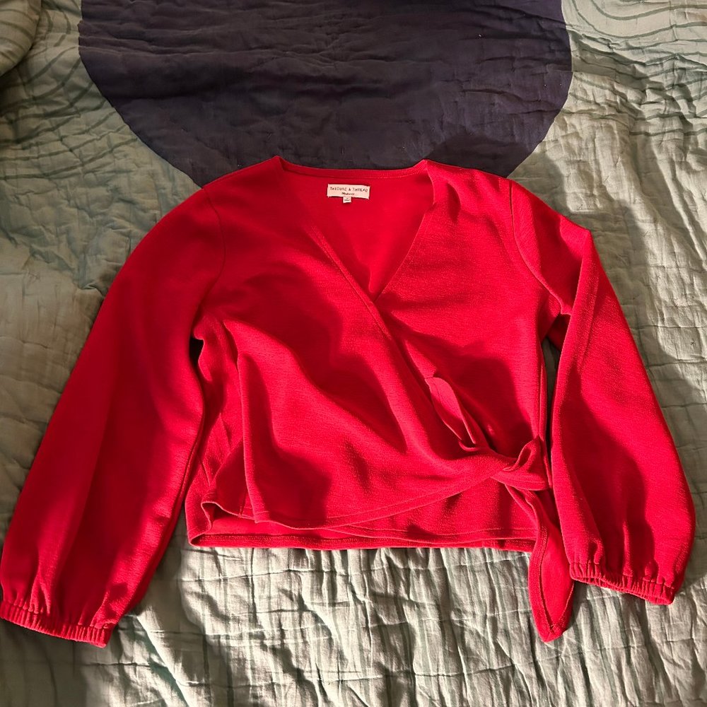 Madewell Texture and Thread Red Wrap Top Size M